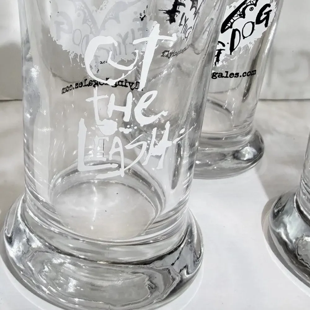 Flying Dog Pilsner Beer Glasses Cut the Leash Set Of 4 Ralph Steadman Art 5 oz